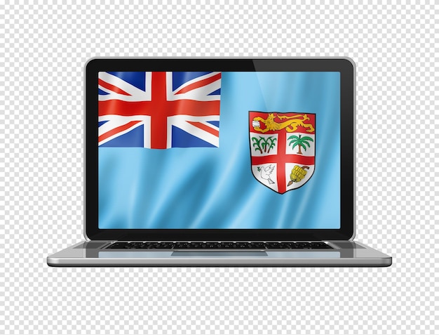 Fijian flag on laptop screen isolated on white 3d illustration