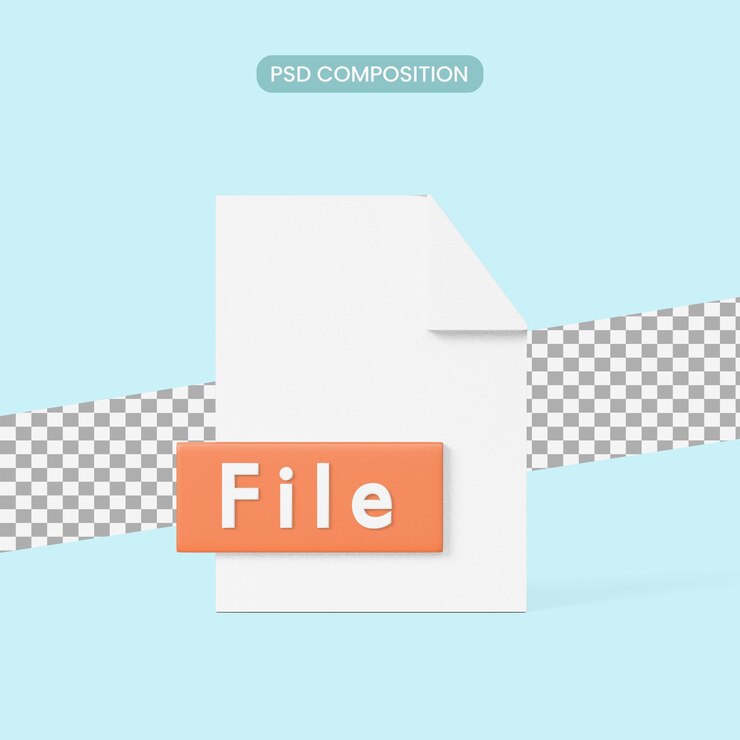 PSD file or document icon on blue background. 3d rendering.