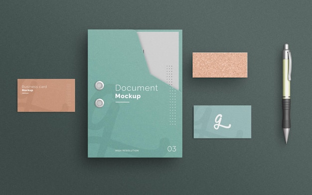 File document with stationery set mockup