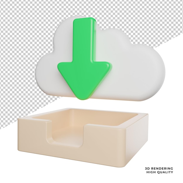 Download file su rete cloud vista laterale icona 3d rendering illustrazione su sfondo trasparente
