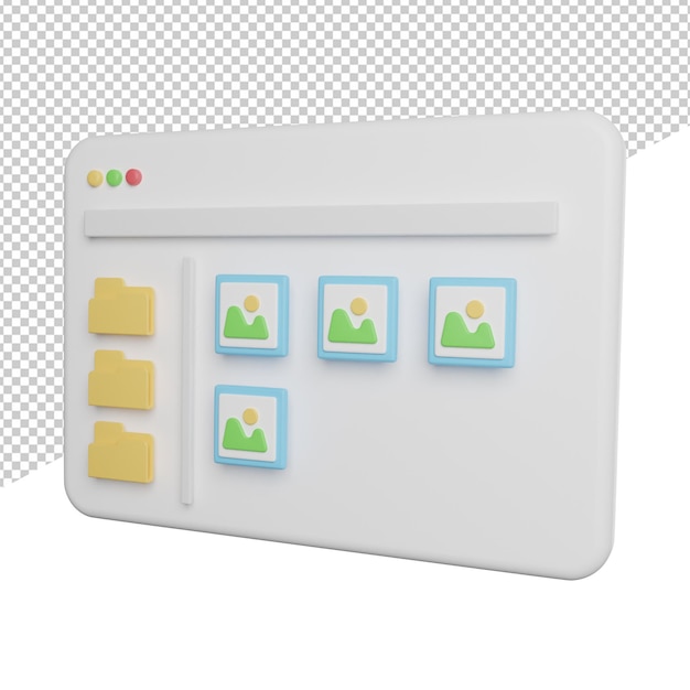 PSD Диспетчер данных file explorer, вид сбоку, трехмерная иллюстрация рендеринга значков на прозрачном фоне