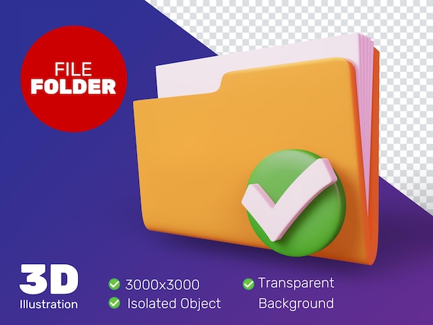 File folder checkmark 3d rendering illustration with transparent background Premium Psd