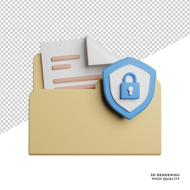 File Lock Security Protect front view icon 3d rendering illustration on transparent background