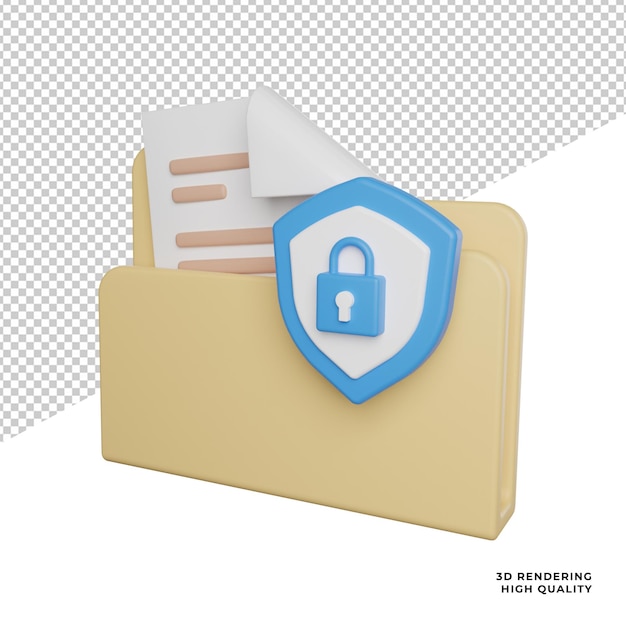 ファイルロックセキュリティ保護側面ビューアイコン透明な背景の3dレンダリングイラスト