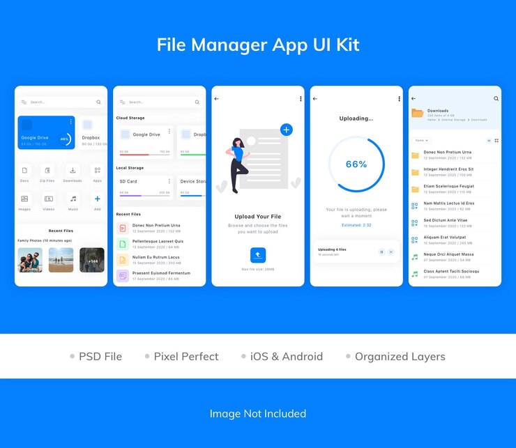 PSD file manager app ui kit
