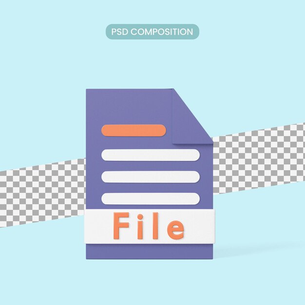 File or document 3d rendering icon on blue background.