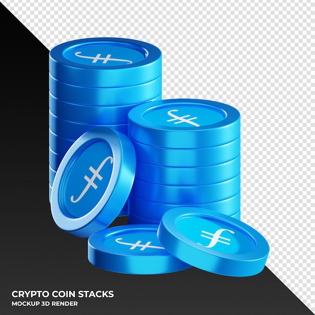 Filecoin fil munt stapelt cryptocurrency 3d render illustratie