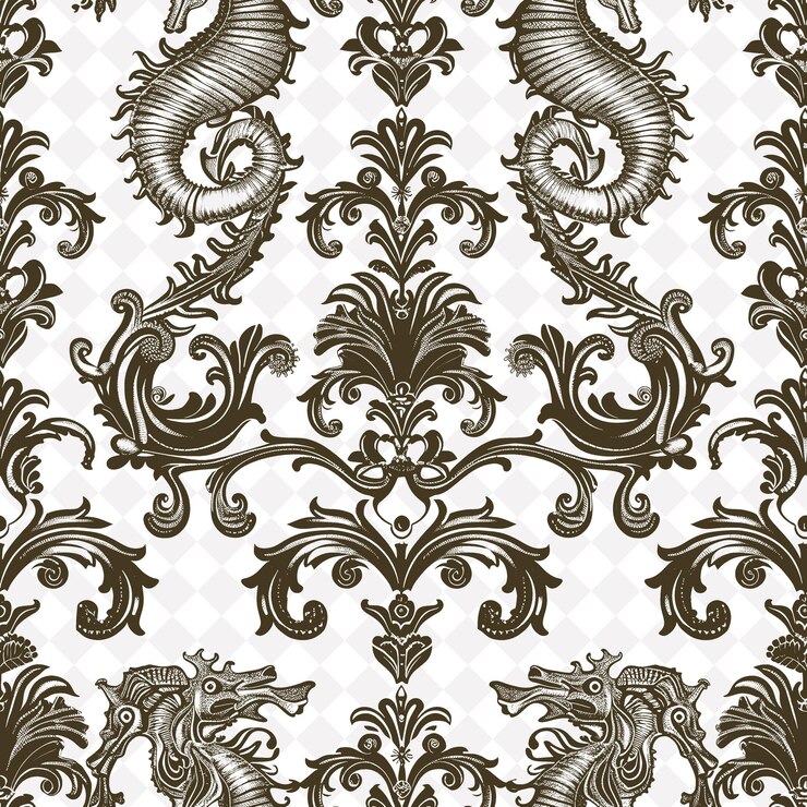 PSD filigree pattern with kind of seahorse icon and fine lines w abstract natural pattern vector design