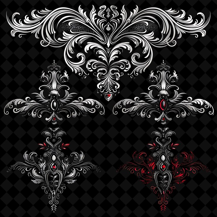 PSD filigree with delicate metalwork borderlines design enhanced png collage art collections