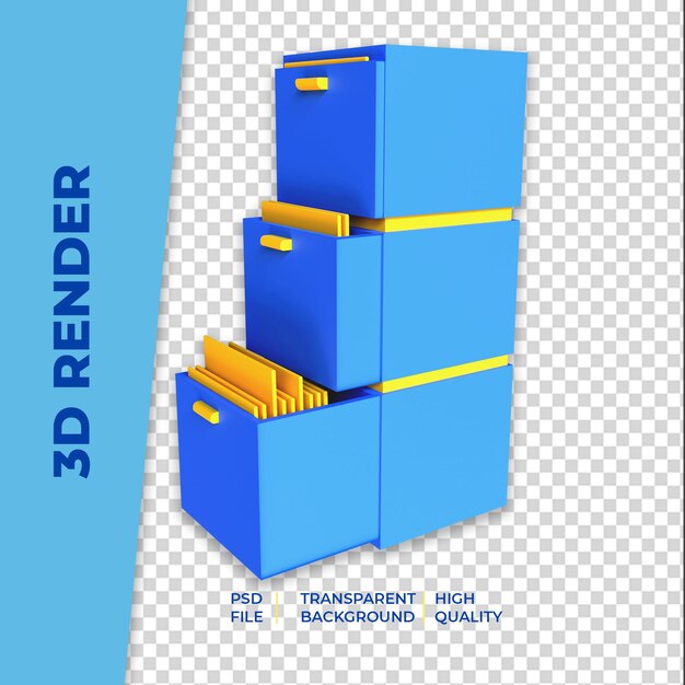 PSD filing cabinet 3d render isolated