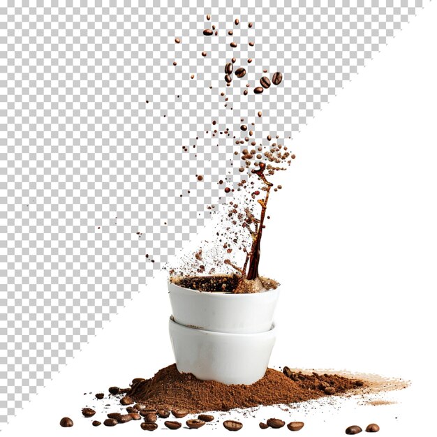 Filiżanka Ziaren Kawy Latte W Worku Kawy Orzechowej Izolowana Na Przezroczystym Tle