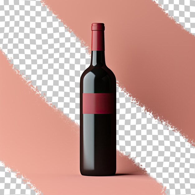 A filled red wine bottle on a transparent background