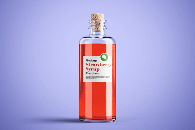 PSD filled strawberry syrup glass mockup