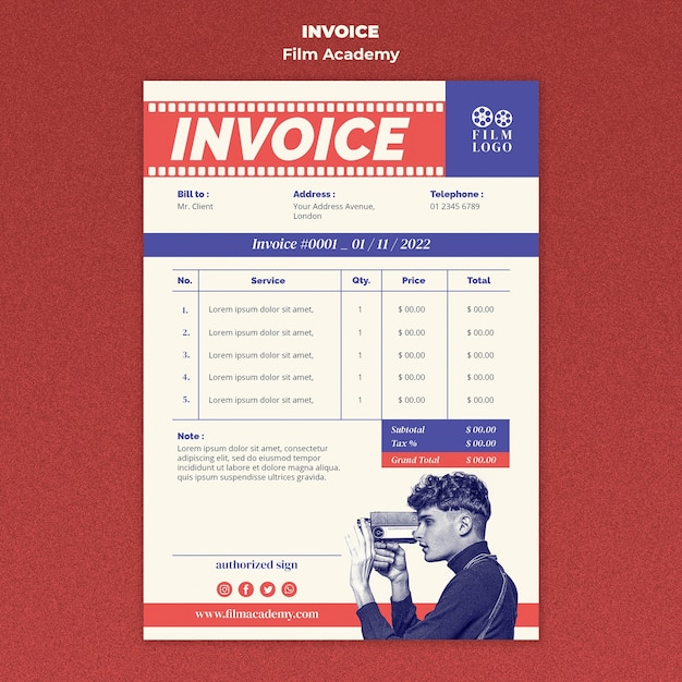 PSD film academy invoice template