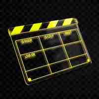 PSD film clapperboard 3d icon with clapping arm made with froste psd y2k glowing neon web logo design