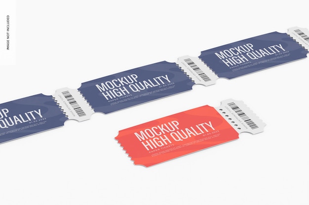 PSD film entree ticket strips mockup, perspectief