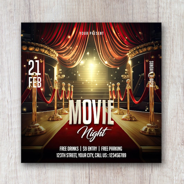 Film Night Square Flyer Social Media Design Banner Post