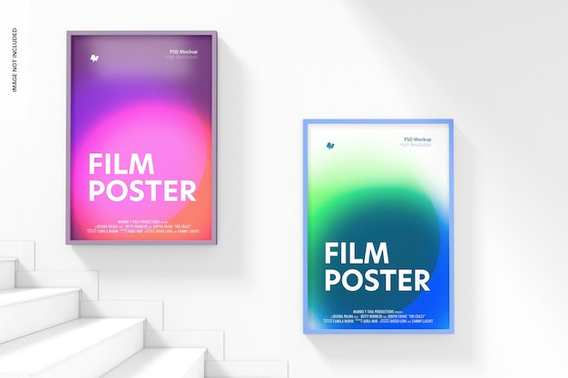 Film posters with stairs mockup