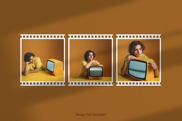 film strip photo mockup with shadow overlay
