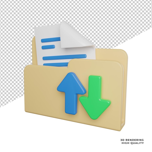 Filmappe opplasting nedlasting sidevisning ikoner 3D-rendering illustrasjon på transparent bakgrunn