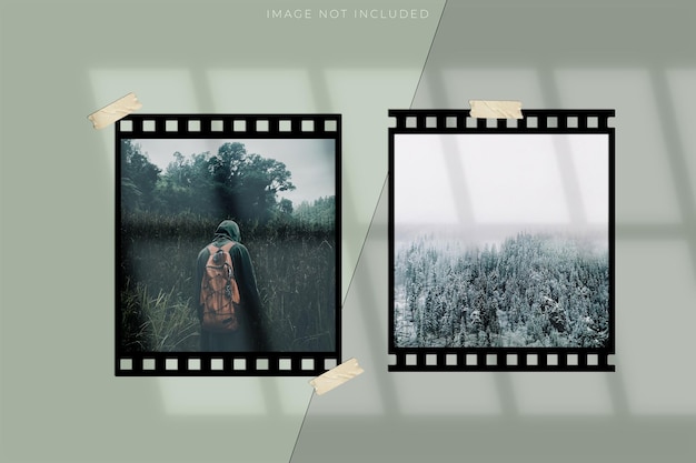 PSD filmstrips mockup templates. real high-res 35mm film frame background with space for your image. lifestyle concept