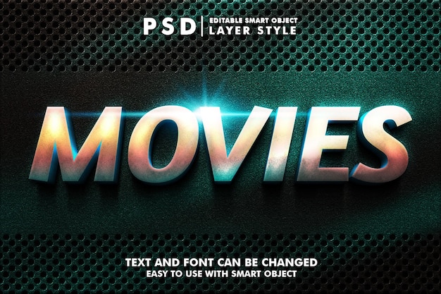 Filmy 3d Realistyczny Efekt Tekstowy Premium Psd Z Inteligentnym Obiektem