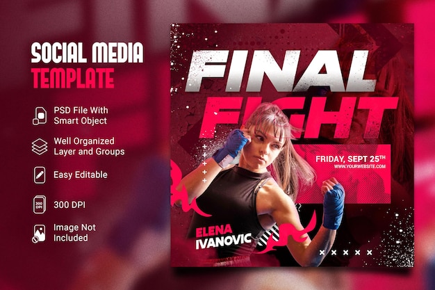 PSD final fight sports event social media and flyer template