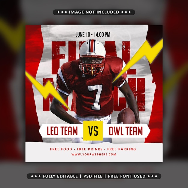 PSD final match american football social media web template