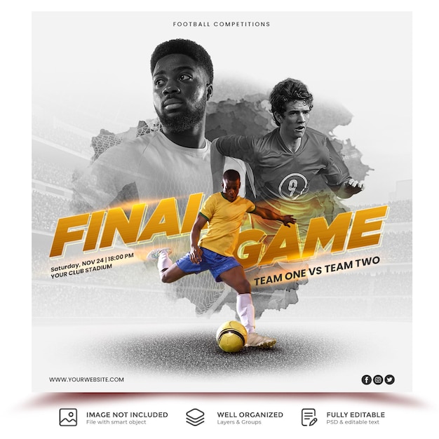 PSD final match football flyer social media post