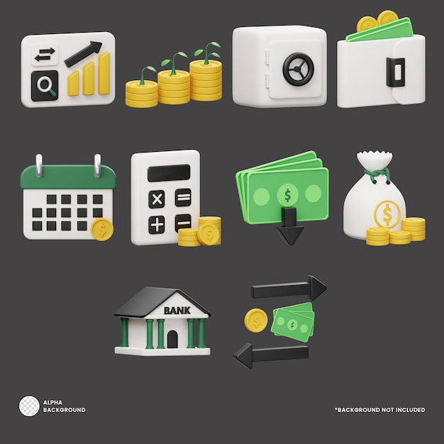 PSD finance 3d icon premium psd set