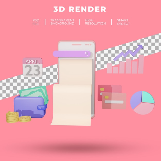 PSD ランディングページのウェブサイトの3dレンダリングの財務およびseoまたは支払いデータを分離