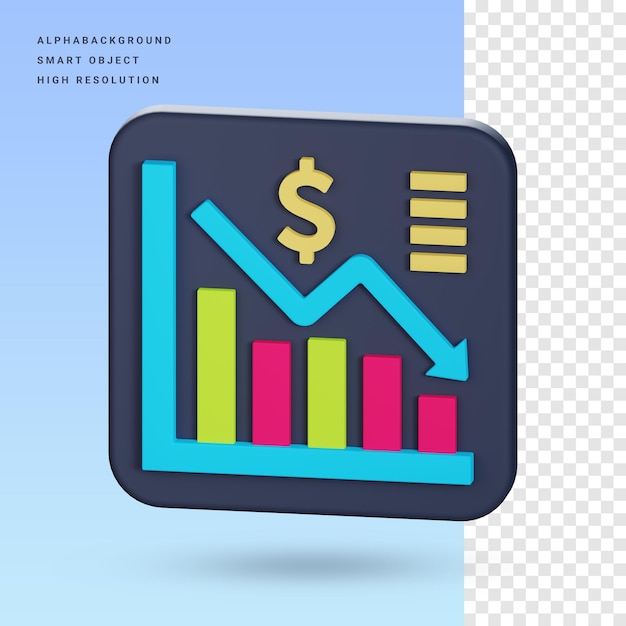 Finance down chart 3d icon illustration