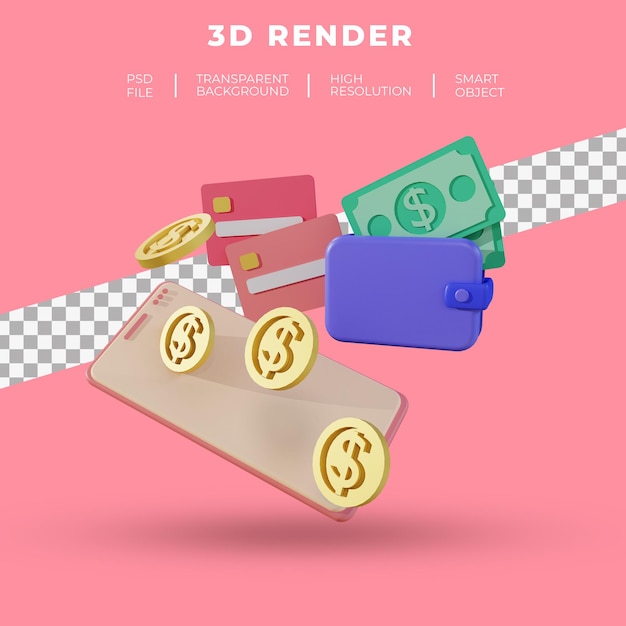 Finanza e seo o dati di pagamento per il rendering 3d del sito web della pagina di destinazione isolato