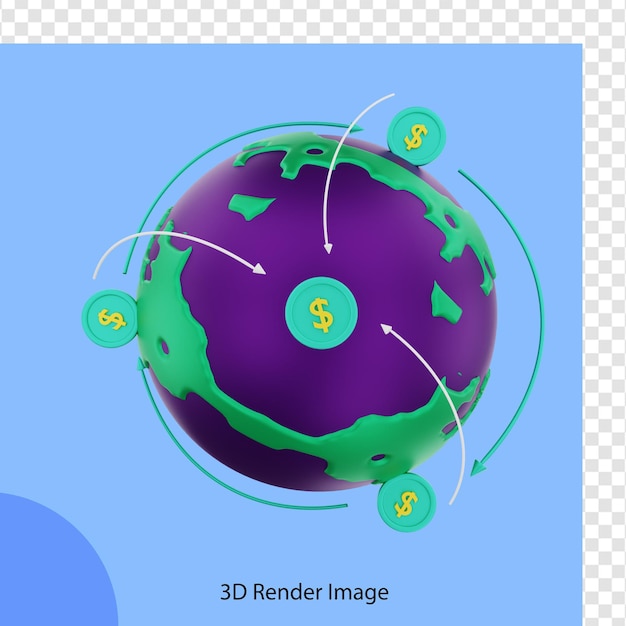 Финансовый 3d-рендеринг глобальных долларовых доходов