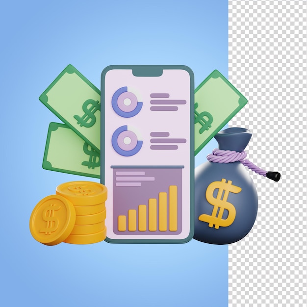 Illustrazione 3d dell'app finanziaria