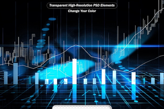 PSD financial chart and rising graph with lines and numbers