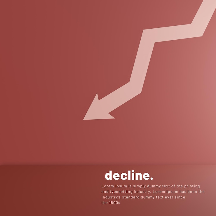 PSD financial crisis in business concept with white arrows pointing downward