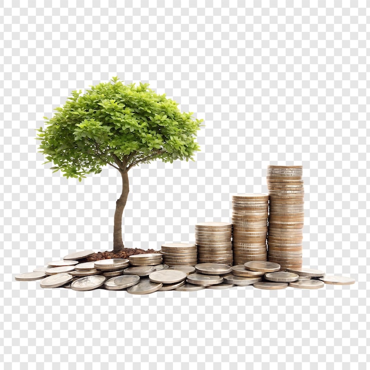PSD financial growth concept with coins and tree