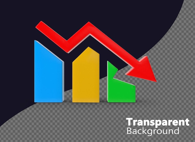 PSD 透明な背景の3dアイコンで金融市場が低下した