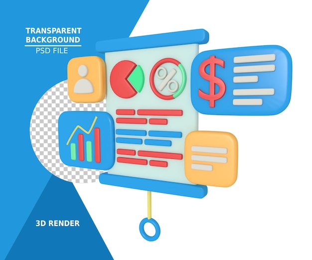 Rendering 3d di presentazione del rapporto finanziario