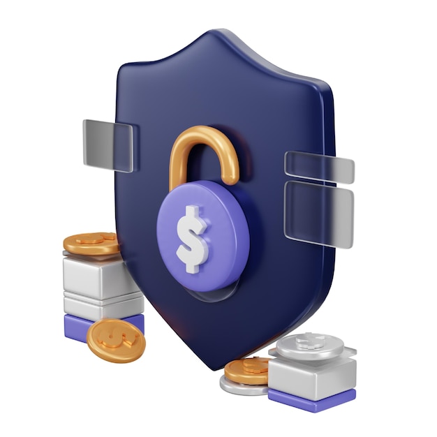 PSD financial security 3d icon for business and wealth