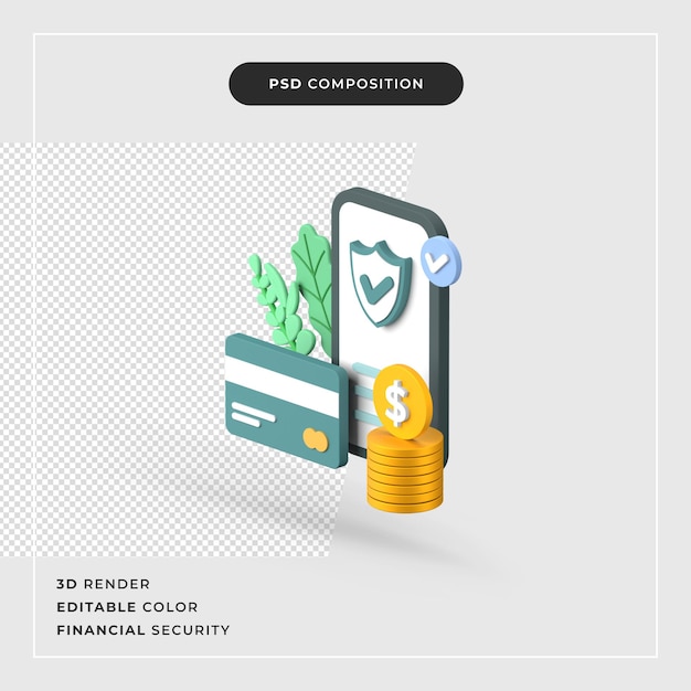 PSD financial security concept with 3d render