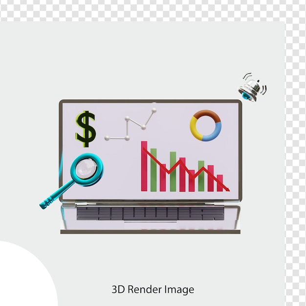 financiële analyse naar beneden 3d illustratie