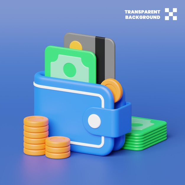 Financiën Portemonnee Concept Illustratie Met Geld Munten En Creditcard In Minimalistische 3D Render