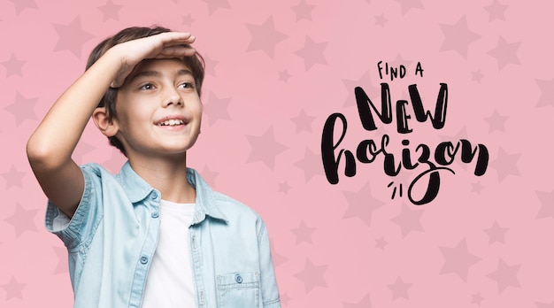 Find a new horizon young cute boy mock-up