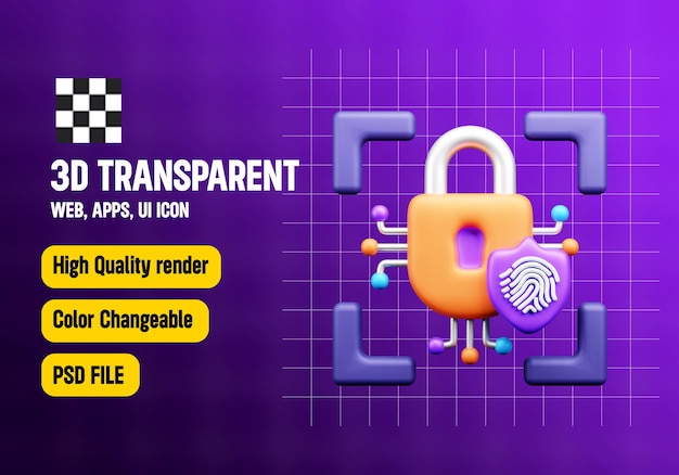 Fingerprint lock 3D Icon or Metaverse Gaming 3D Icon