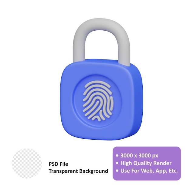 Fingerprint Lock 3d realistic object design vector icon illustration