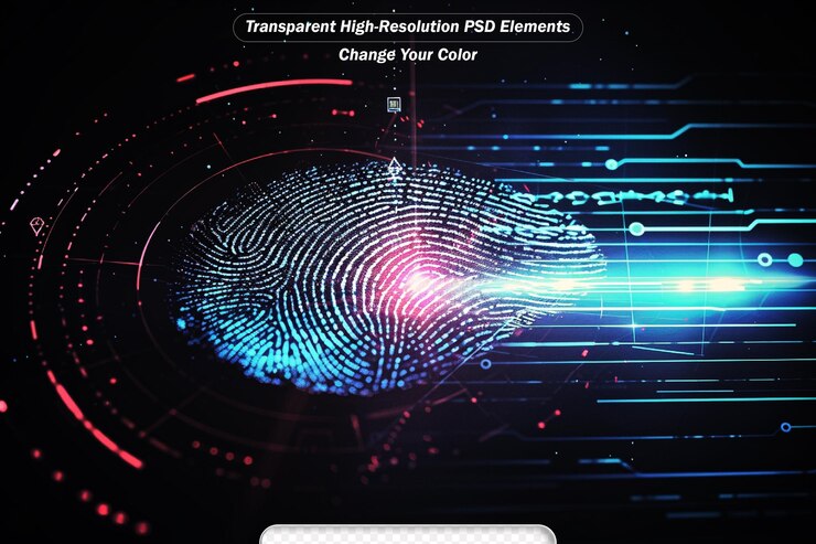 PSD fingerprint scanning technology concept 2d illustration