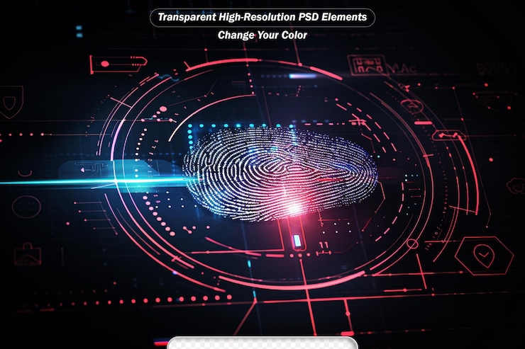 PSD fingerprint scanning technology concept 2d illustration