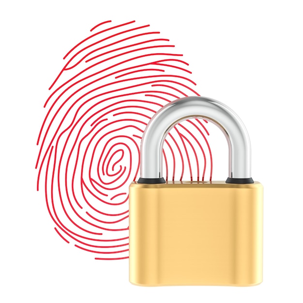 Fingerprint with padlock Data protection concept 3D rendering isolated on transparent background
